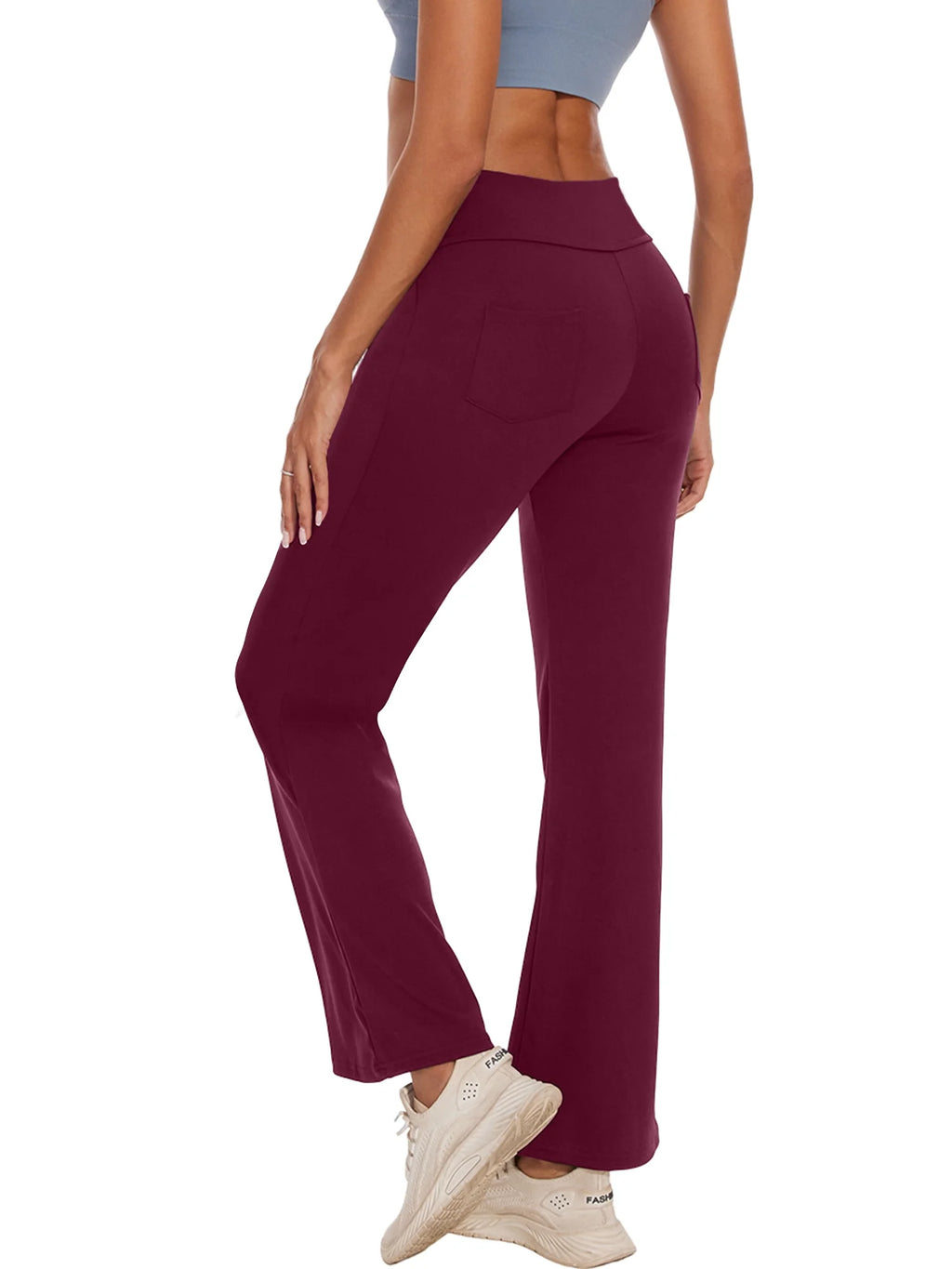 Womens Bootcut Yoga Pants Flare Legging with Pockets High Waist Lightweight Bottoms Workout Activewear Dark Red M